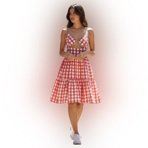 Mo Maya Runa Check Print V Neckline Sleeveless Mini Dress Size M/L